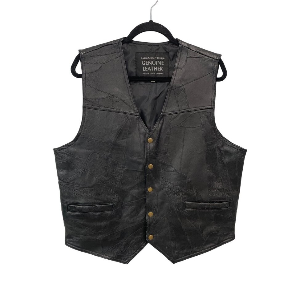 Italian Stone Design Patchwork Genuine Leather Vest Size XXL Snap Front Outdoor